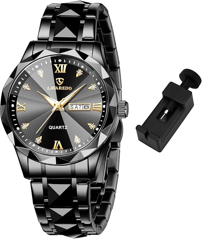 Men’s Luxury Two-Tone Quartz Watch – Diamond Dial, Waterproof, Luminous