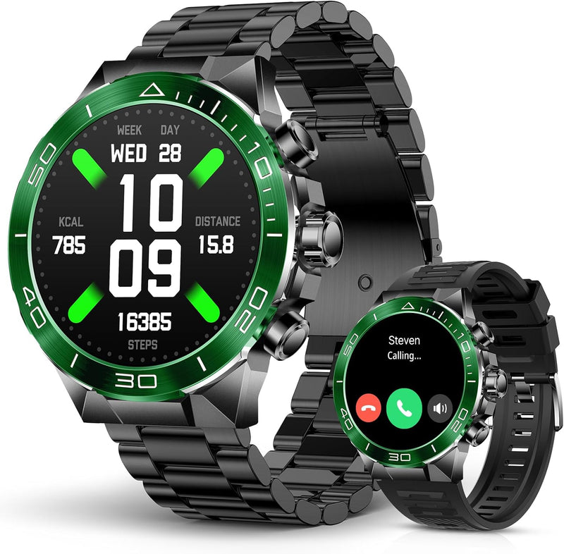 SOUYIE Men’s AMOLED Smart Watch with Bluetooth Calling & Dual Straps