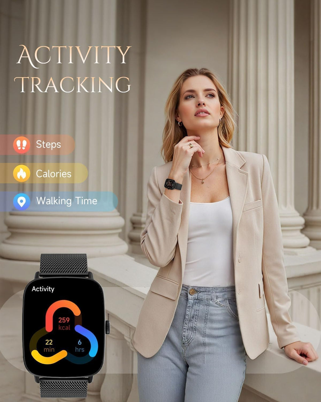 TOOBUR Smart Watch for Women, Bluetooth Calling, Fitness & Health Tracking
