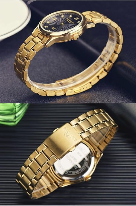 Men’s Gold Plated Watch – Roman Numeral Dial with Rhinestones