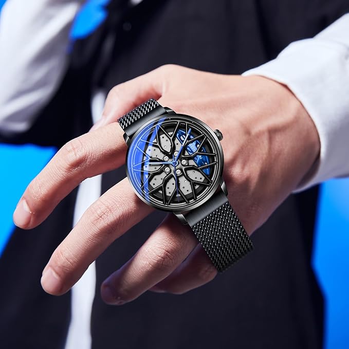 SOLLEN Men’s Quartz Wheel-Design Stainless Steel Waterproof Watch