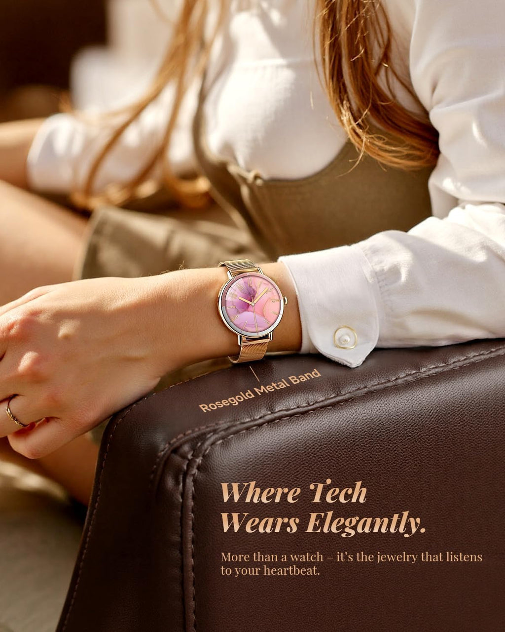 TOOBUR Rose Gold Smartwatch for Women, HD Display, Calling & Fitness Tracking