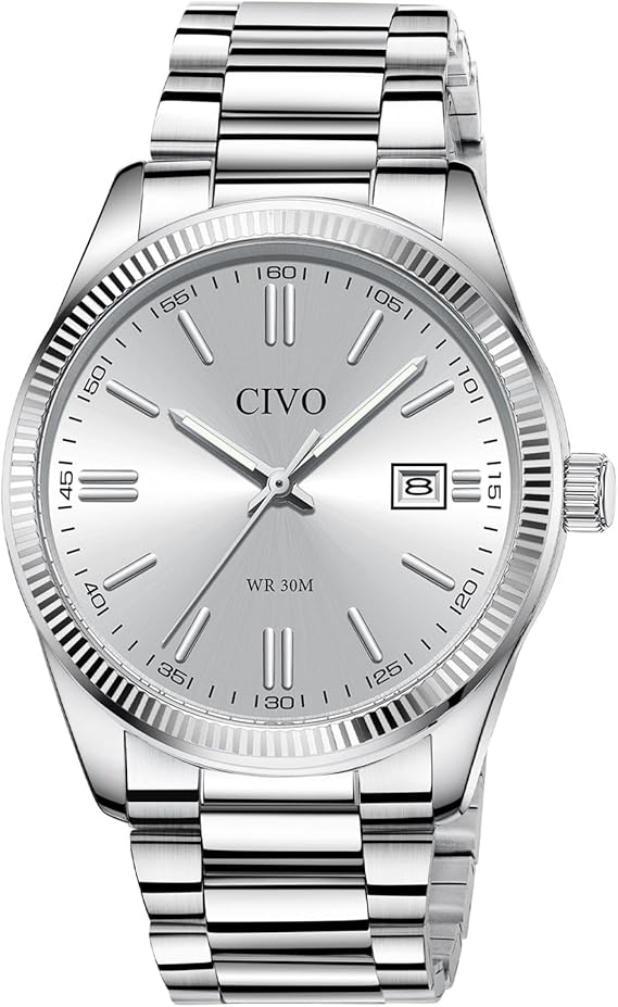 CIVO Men’s Stainless Steel Analog Watch – Classic Date, Waterproof Quartz