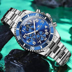 OLEVS Men’s Luxury Chronograph Watch – Moon Phase, Waterproof, Stainless Steel