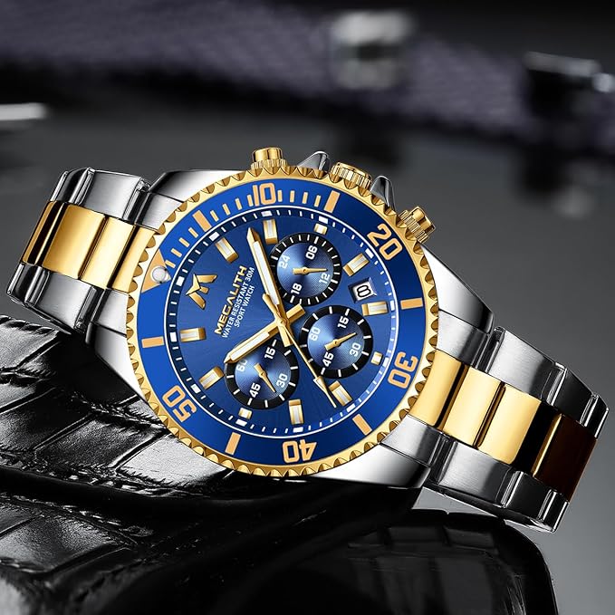 MEGALITH Men’s Stainless Steel Chronograph Quartz Watch – Waterproof, Date