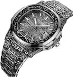Retro Men’s Quartz Watch – Tattoo Pattern Stainless Steel, Waterproof