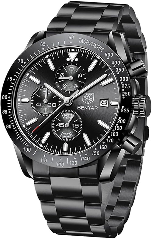 BY BENYAR Men’s Quartz Chronograph Watch – Waterproof, Luminous Big Face