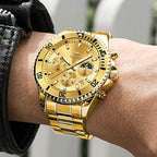 OLEVS Waterproof Stainless Steel Luminous Rotatable Bezel Watch — Classic Analog Quartz Wristwatch