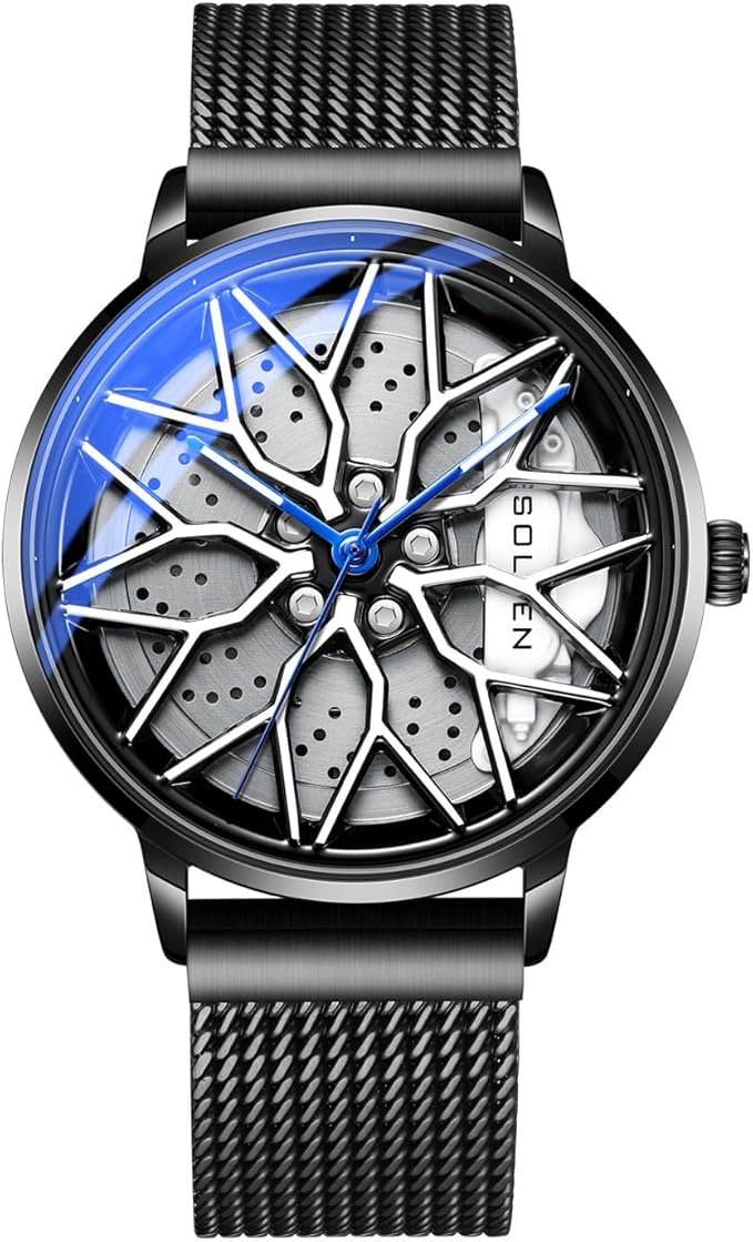 SOLLEN Men’s Quartz Wheel-Design Stainless Steel Waterproof Watch