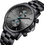 GOLDEN HOUR Men’s Watch, Black Stainless Steel, Chronograph & Waterproof