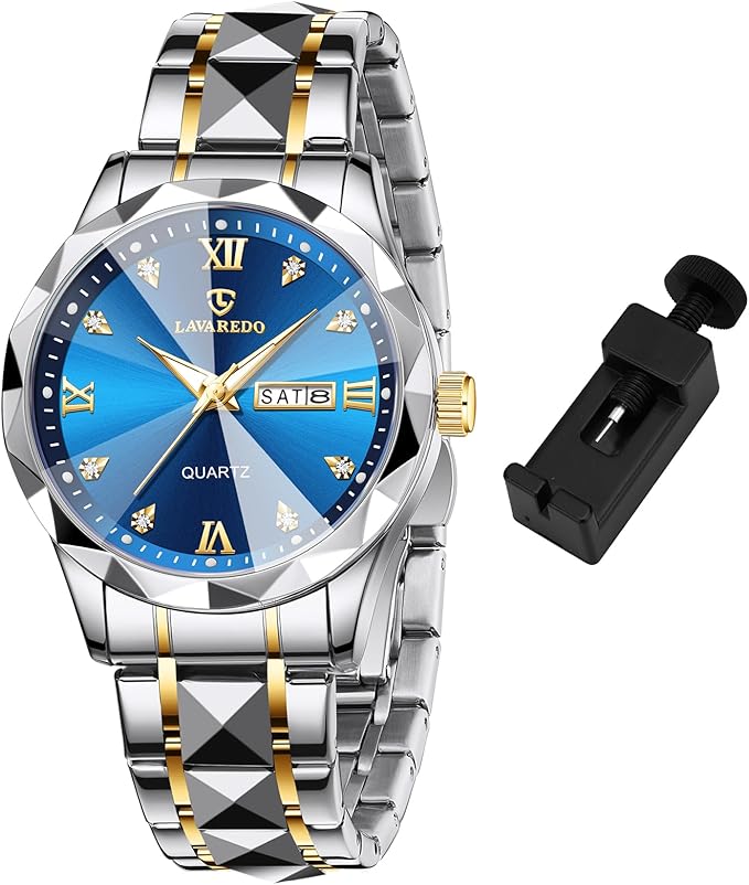 Men’s Diamond Business Dress Watch – Two-Tone Stainless Steel, Luminous, Date