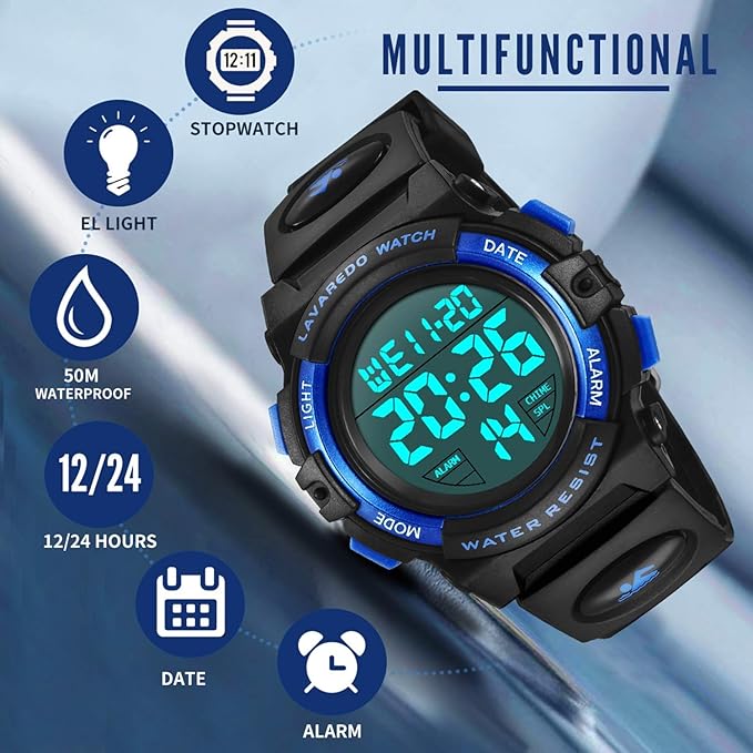 Kids Digital Sport Watch with LED, Alarm & Waterproof