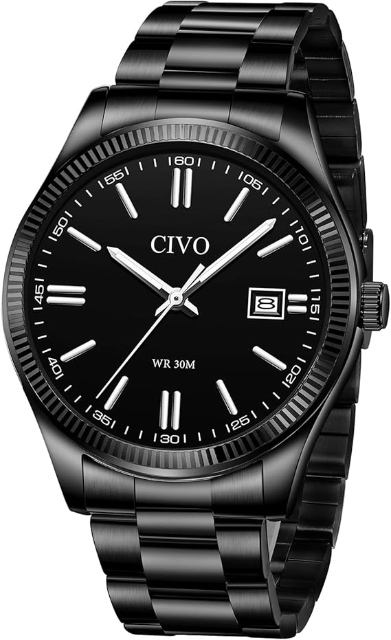 CIVO Men’s Stainless Steel Analog Watch – Classic Date, Waterproof Quartz