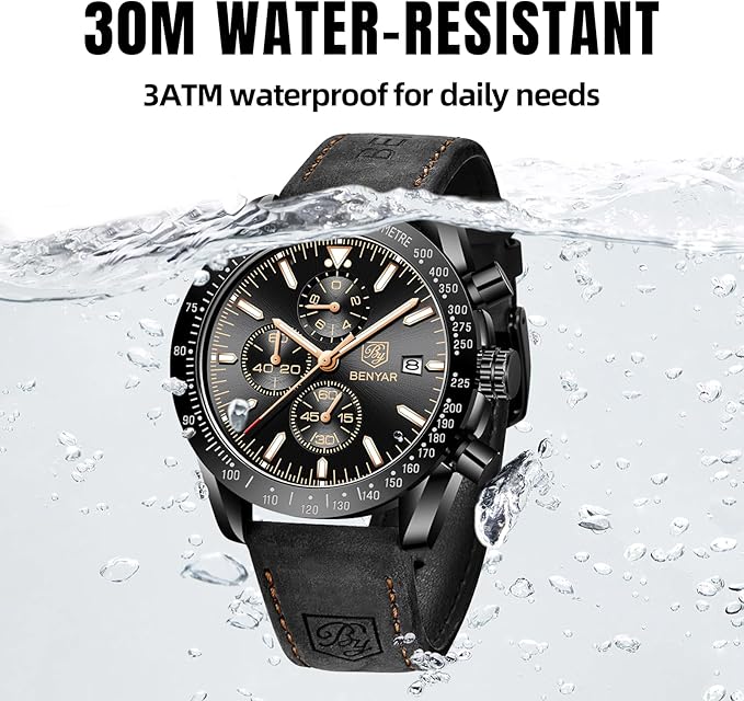 BY BENYAR Men’s Quartz Chronograph Watch – Waterproof, Luminous Big Face