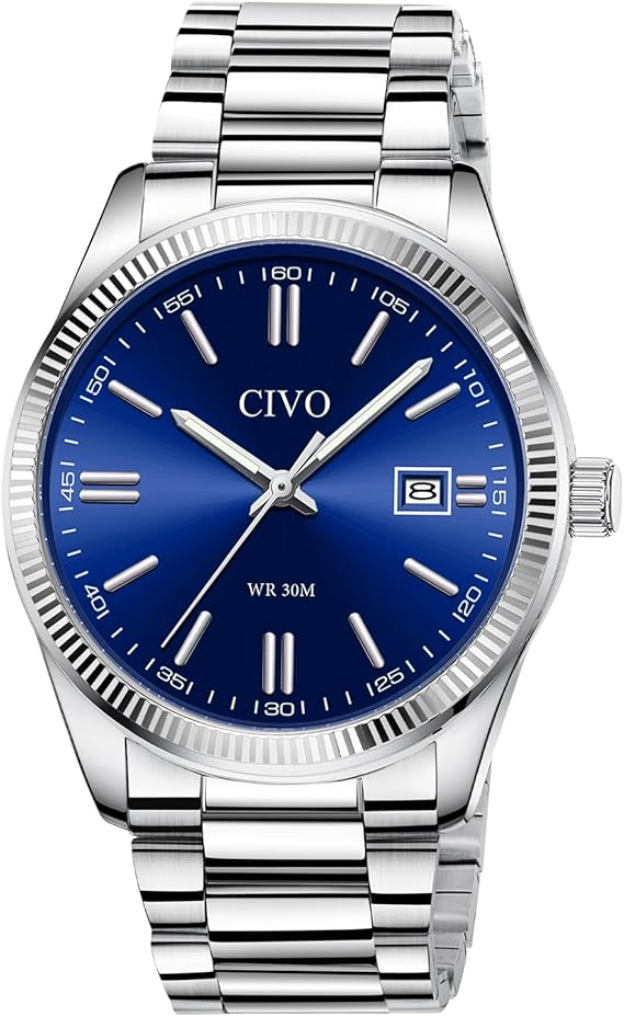 CIVO Men’s Stainless Steel Analog Watch – Classic Date, Waterproof Quartz