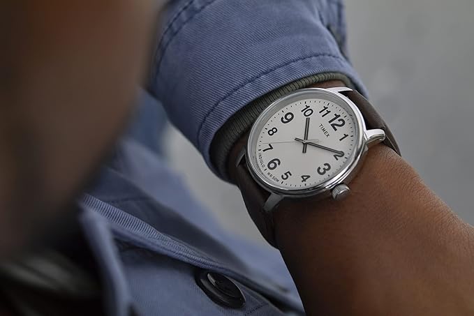 Timex Easy Reader Quartz Men’s Watch Silver-Tone Case & Brown Leather Strap