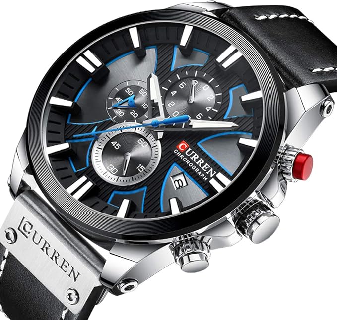 Men’s Military Leather Chronograph Waterproof Analog Quartz Watch
