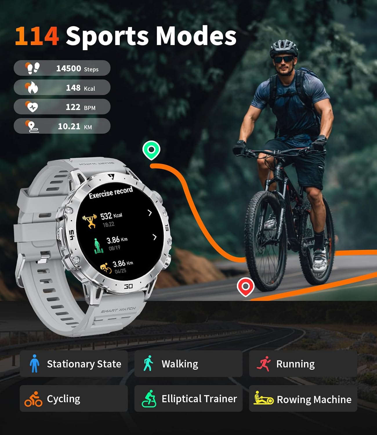 Military Smart Watch for Men – 1.7” Display, Bluetooth Call, 114 Sports Modes