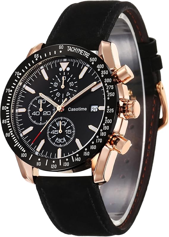 Casotime Men’s Leather Chronograph Analog Quartz Watch