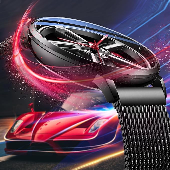 SOLLEN Men’s Quartz Wheel-Design Stainless Steel Waterproof Watch