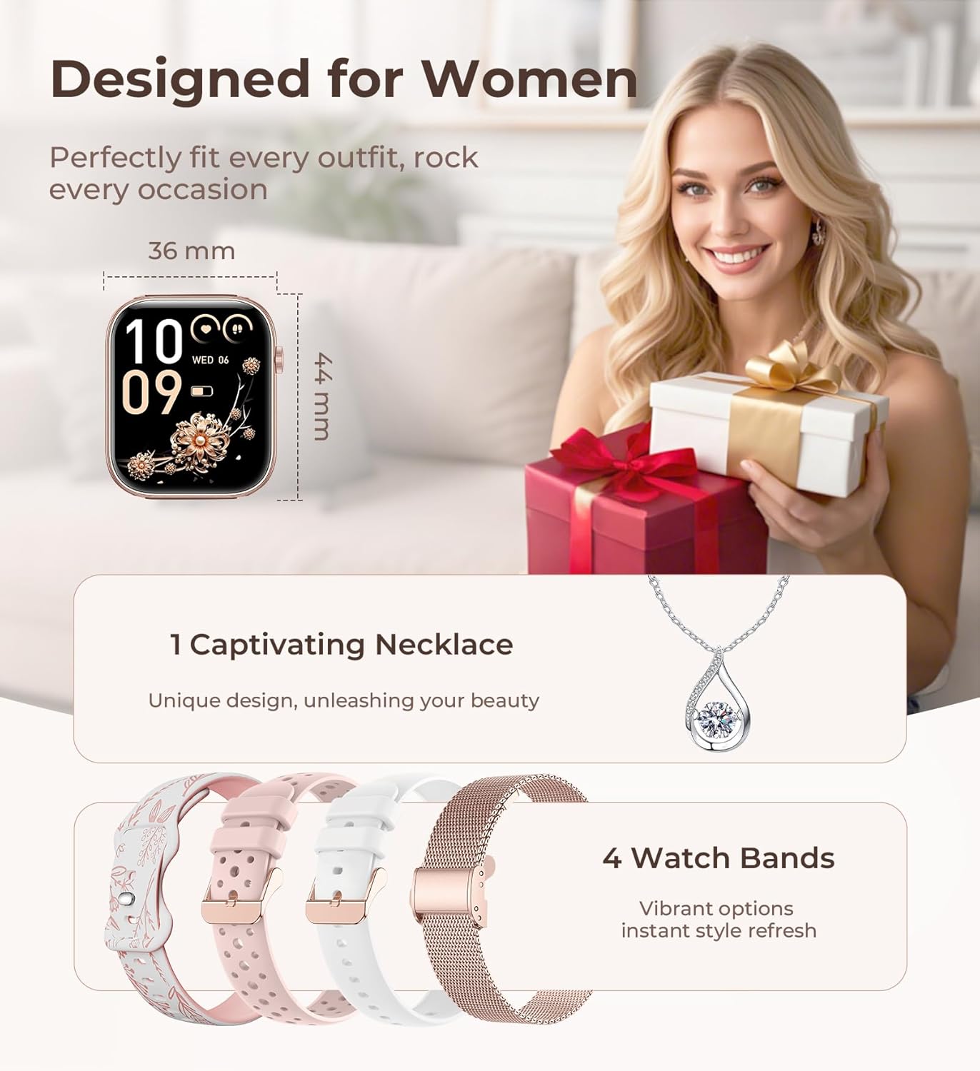 Women's Smartwatch with Call Function & Health Tracking (Iaret, Rose Gold)