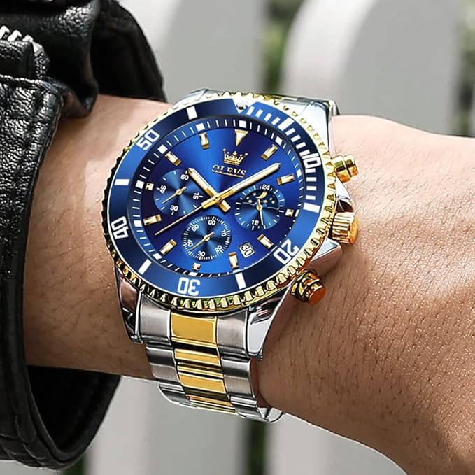 OLEVS Waterproof Stainless Steel Luminous Rotatable Bezel Watch — Classic Analog Quartz Wristwatch