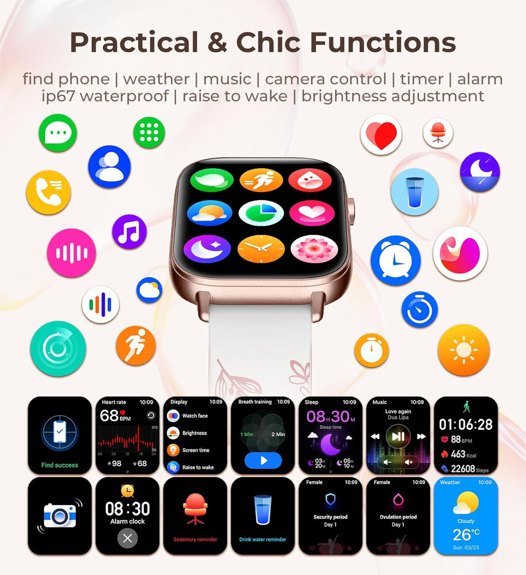 Women's Smartwatch with Call Function & Health Tracking (Iaret, Rose Gold)