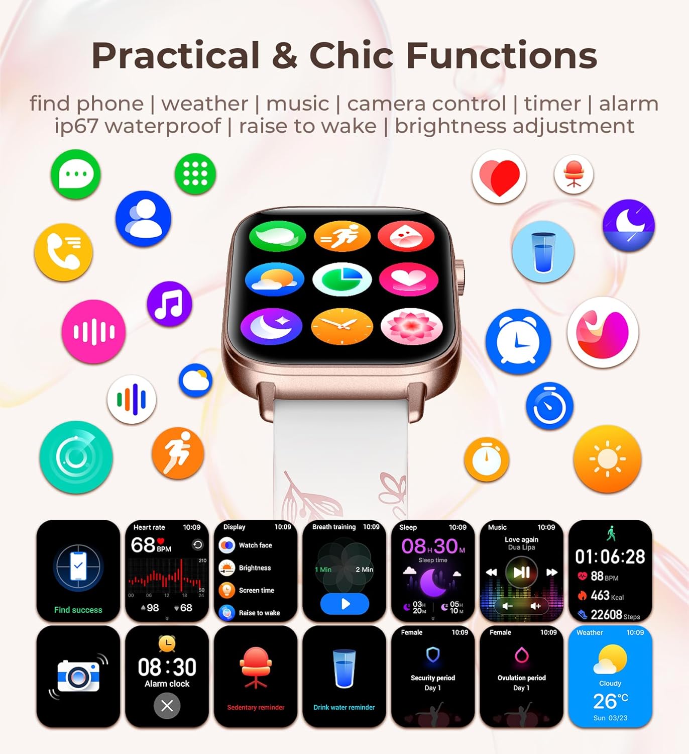 Women's Smartwatch with Call Function & Health Tracking (Iaret, Rose Gold)