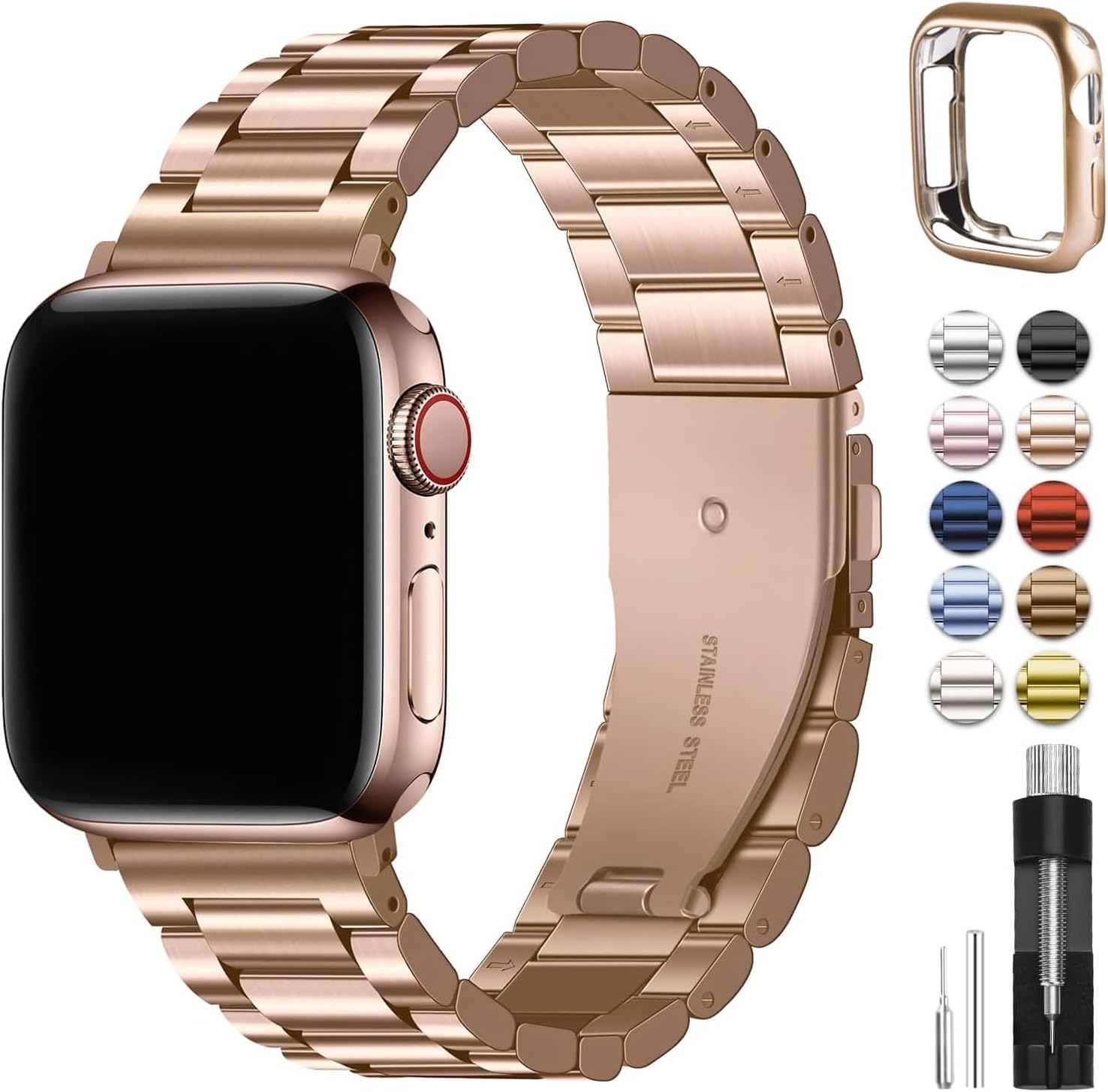 Fullmosa Stainless Steel Band with Case for Apple Watch 45/44/42mm – Blue