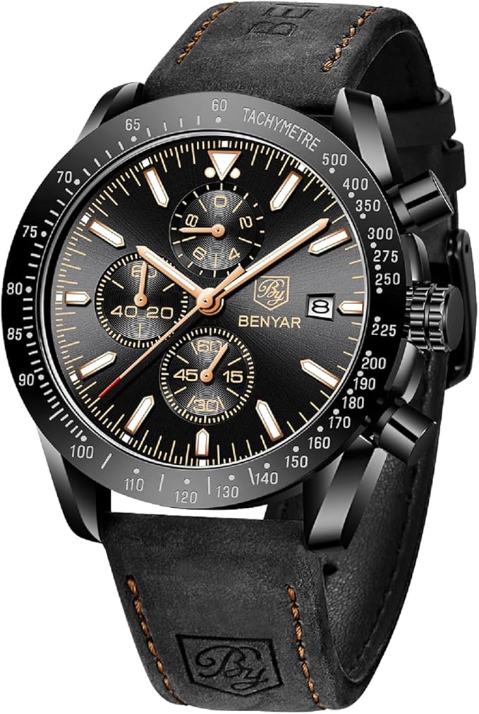BY BENYAR Men’s Quartz Chronograph Watch – Waterproof, Luminous Big Face
