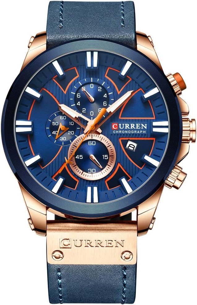 Men’s Military Leather Chronograph Waterproof Analog Quartz Watch