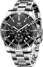 OLEVS Waterproof Stainless Steel Luminous Rotatable Bezel Watch — Classic Analog Quartz Wristwatch