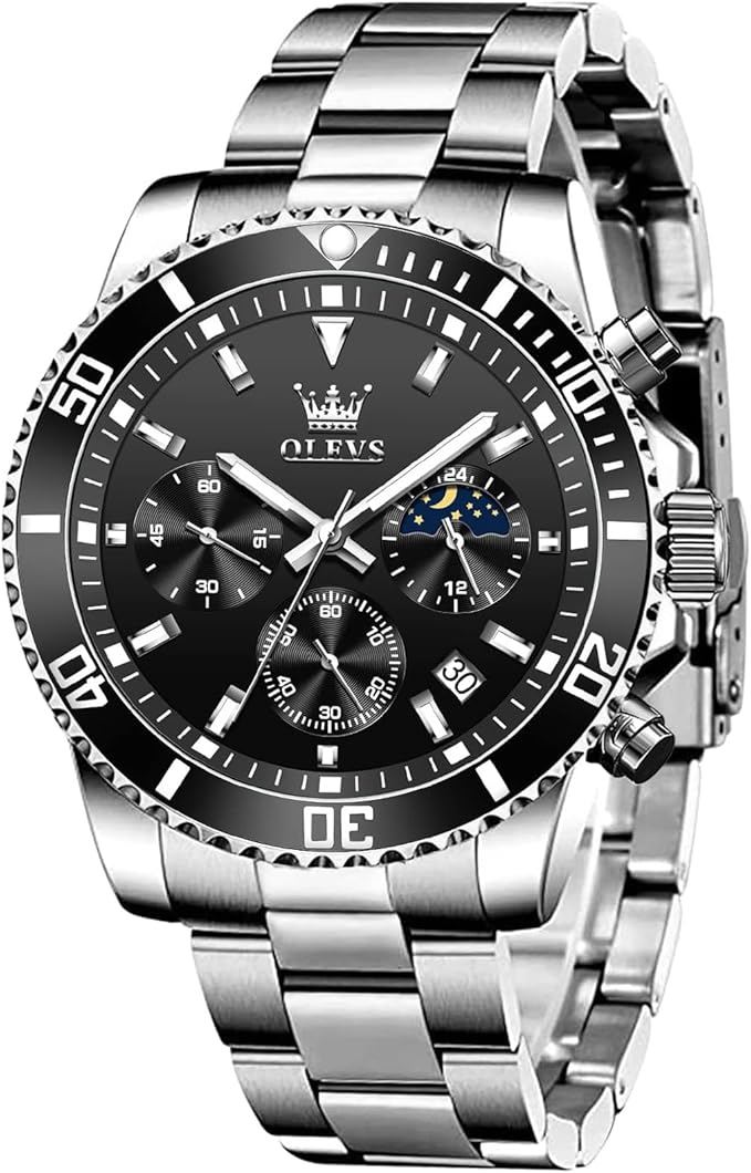 OLEVS Waterproof Stainless Steel Luminous Rotatable Bezel Watch — Classic Analog Quartz Wristwatch