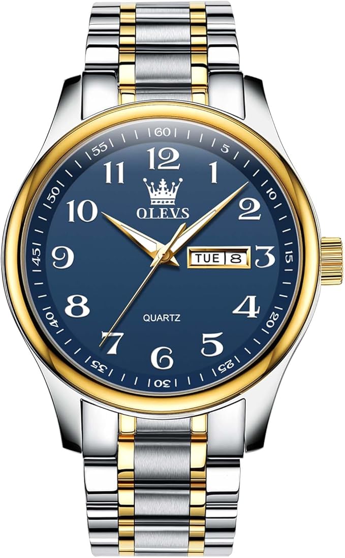 OLEVS Men’s Big Face Stainless Steel Quartz Watch – Day & Date