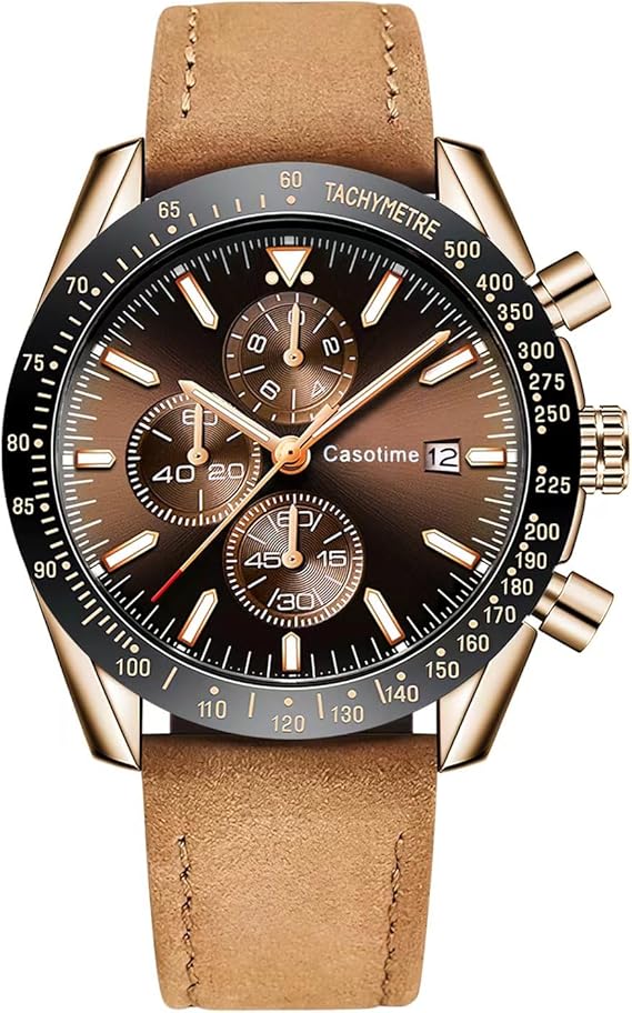 Casotime Men’s Leather Chronograph Analog Quartz Watch