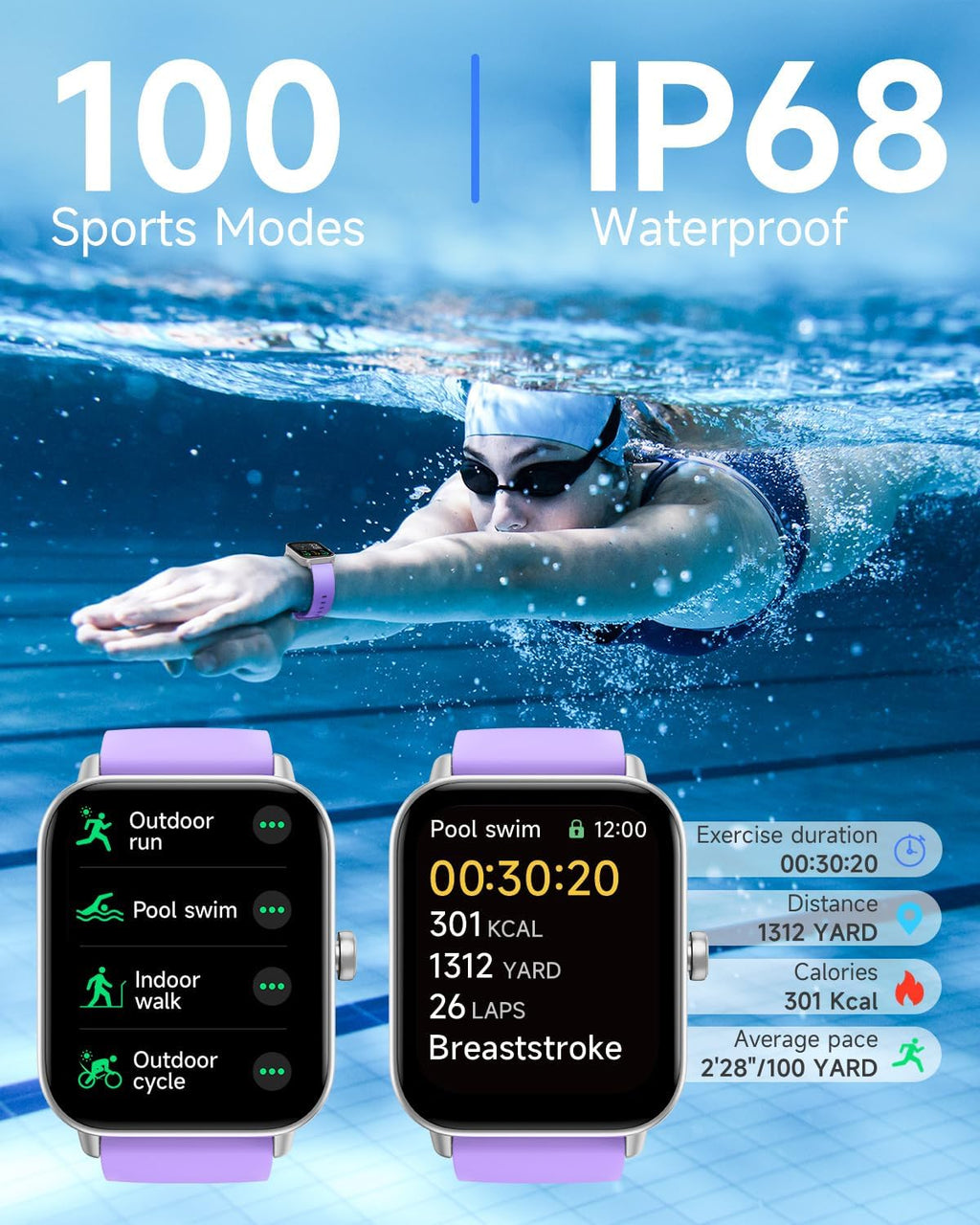 TOOBUR Alexa Smartwatch, Bluetooth Calling, Fitness Tracking, IP68 Waterproof