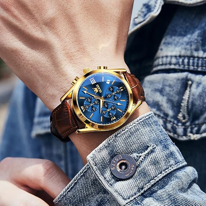 OLEVS Men’s Analog Leather Band Business Watch