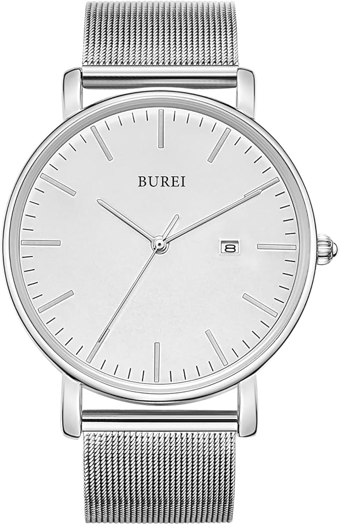BUREI Men’s Ultra Thin Quartz Analog Watch – Minimalist Stainless Steel Design