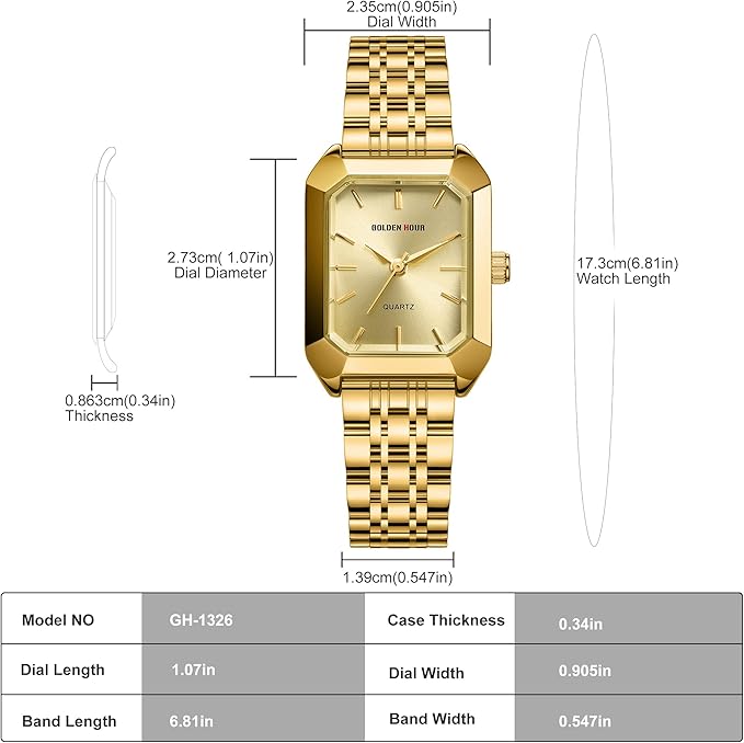 GOLDEN HOUR Women’s Rectangular Quartz Watch Gold Tone Stainless Steel Bracelet