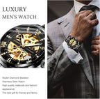 Automatic Self‑Winding Skeleton Mechanical Watch Stainless Steel Bracelet