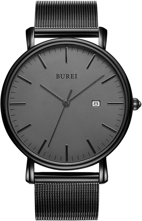 BUREI Men’s Ultra Thin Quartz Analog Watch – Minimalist Stainless Steel Design