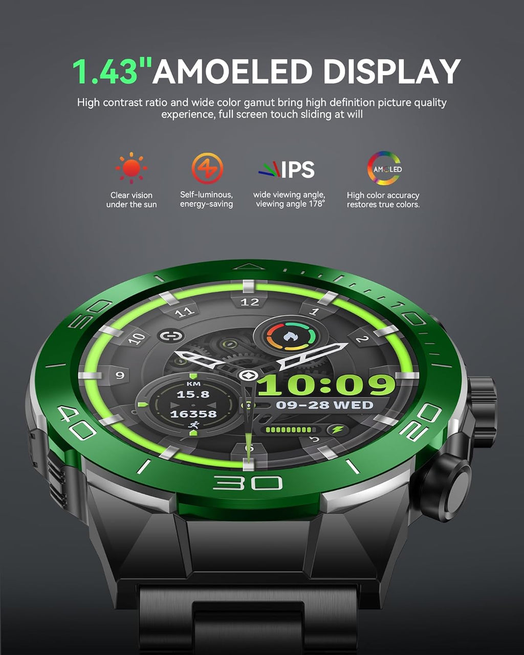 SOUYIE Men’s Smart Watch – 1.43” AMOLED, Bluetooth Calling, Dual Strap