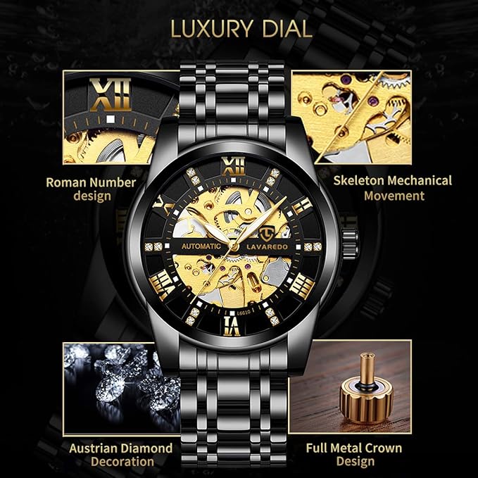 Automatic Self‑Winding Skeleton Mechanical Watch Stainless Steel Bracelet