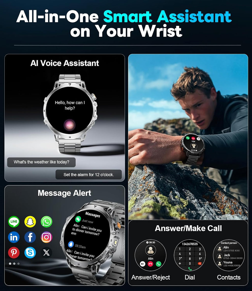 LIGE Men’s Military Smart Watch – 1.85” HD, Bluetooth Call, 120+ Sports Modes
