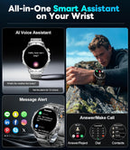 LIGE Men’s Military Smart Watch – 1.85” HD, Bluetooth Call, 120+ Sports Modes