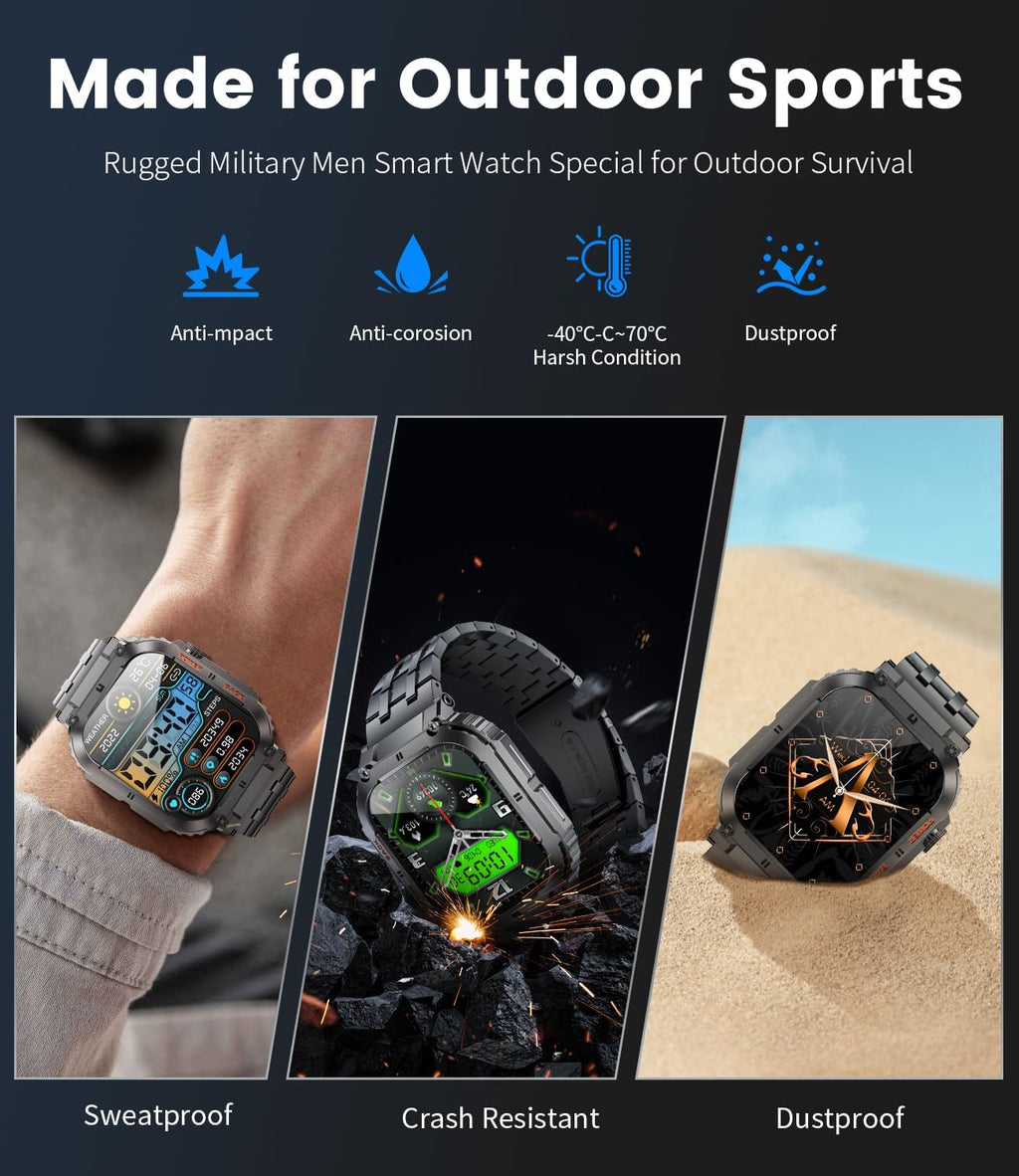 ESFOE Military Smartwatch for Men, 1.96″ HD, Calls & Fitness Tracking