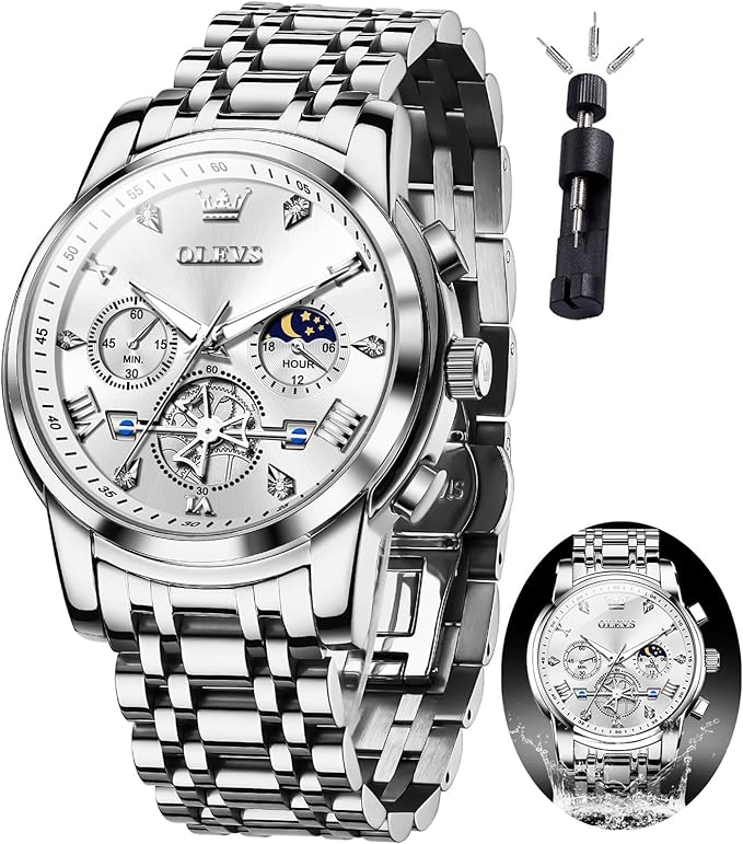 OLEVS Men’s Multifunction Dress Watch – Luminous, Water Resistant, Stainless Steel