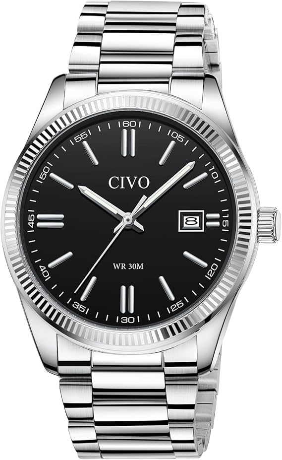 CIVO Men’s Stainless Steel Analog Watch – Classic Date, Waterproof Quartz
