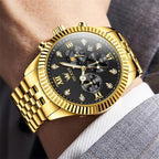 OLEVS Stainless Steel Chronograph Moon Phase Waterproof Quartz Watch