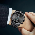 GOLDEN HOUR Men’s Watch, Black Stainless Steel, Chronograph & Waterproof